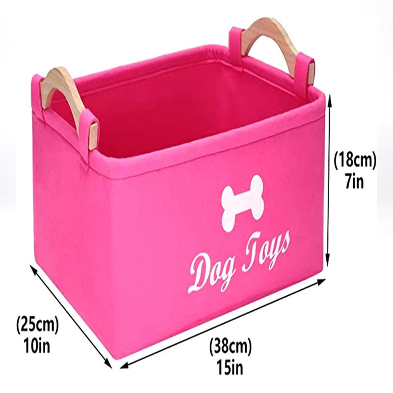 Felt Square Toy Storage Bin with Wooden Handle for Pets
