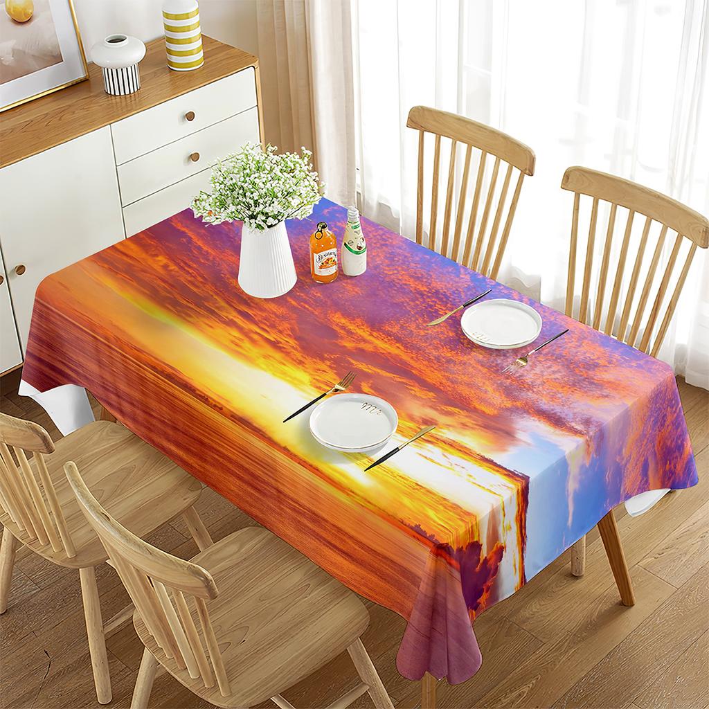 Ocean Tablecloth,Romantic Sunset on The Beach Sun Rays Reflection on The Sea Picture,Dining Room Kitchen Rectangular Table Cover