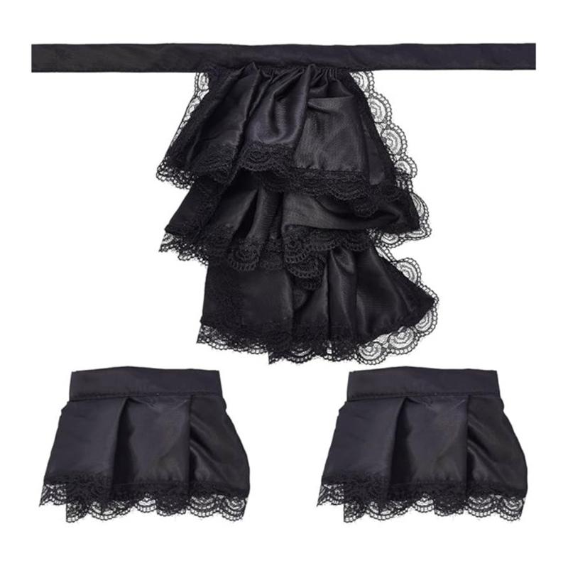 

Victorian Frill Collar Wristband Girls Cosplay Tie Lace Collar Lapel Medieval Cosplay Tie Collar чорний