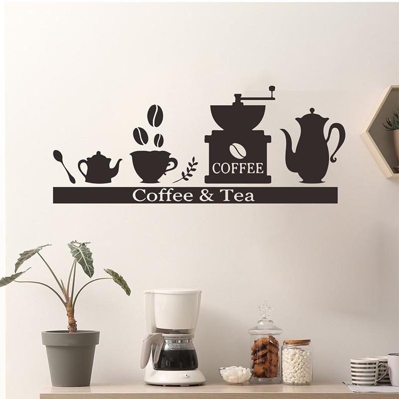 Creative Coffee Cup Teapot Wall Sticker Cafe Kitchen Decor Self Adhesive Removable Waterproof Decal