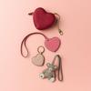 Bonaventura Mini Pouch with Chain, Shrink Leather (Heart) [Red], Coin Purse, European-Grade Genuine Leather, Gift, BCCT7-RD
