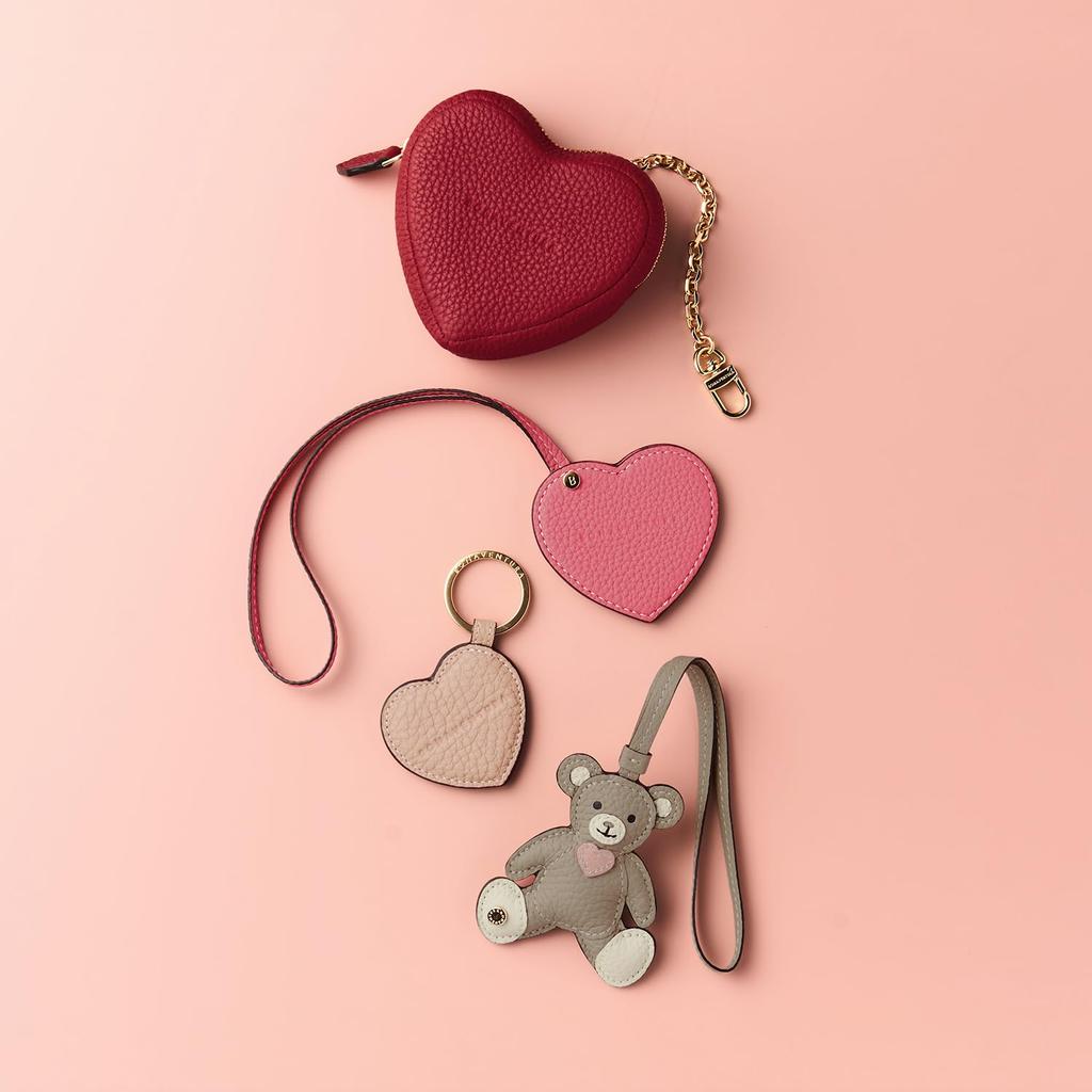 Bonaventura Mini Pouch with Chain, Shrink Leather (Heart) [Red], Coin Purse, European-Grade Genuine Leather, Gift, BCCT7-RD