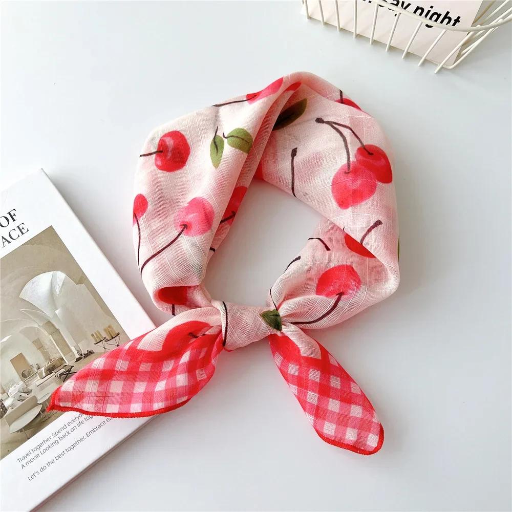 Modisches Bandana-Kopftuch aus Baumwolle für Frauen, kleines Hijab, Blumendruck, Taschentuch, Haarschal, 55 cm, quadratische Stirnbänder, Halstücher