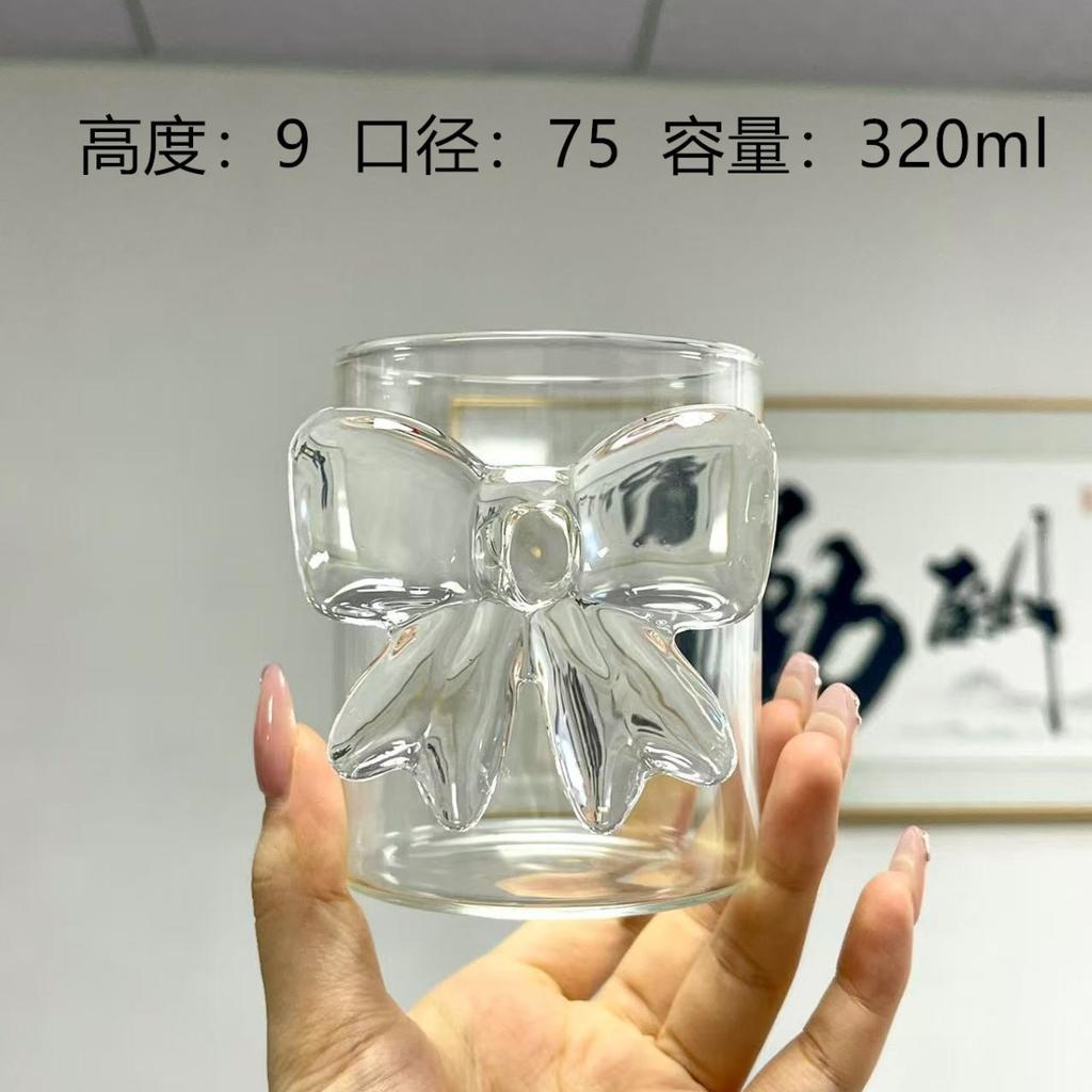 Pink Bow Princess Glass Juice Mug with Handle High Aesthetic for Girls Birthday Party Gift Cute Drinkware Milk Tea Cup