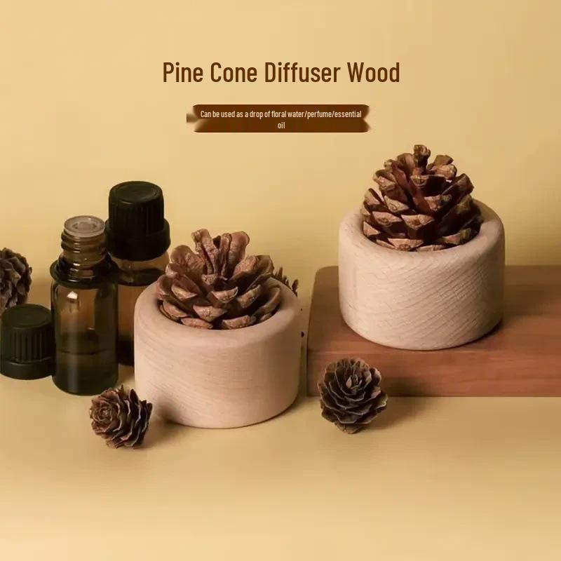 Newcomer Discount: Beech Wood Pine Cone Flameless Diffuser - Creative Aromatherapy for Desktop & Car