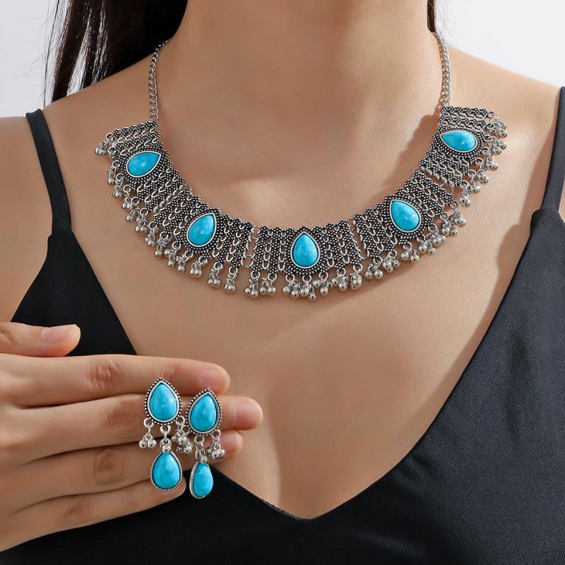 Retro Ethnic Style Alloy Collarbone Chain Hollow Flower Creative Necklace Bohemian Hanfu Ancient Clothing Neck Chain Necklace