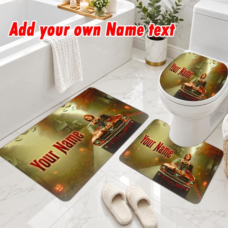 Personalized Child's Play Chucky Tiffany 3Pcs Flannel Toilet Mat Set Custom Text Bathroom Rug Non Slip