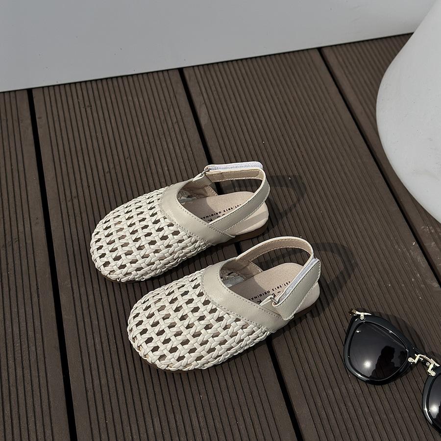 

XSHX Hollow Muller children s leather shoes heel Velcro breathable rubber non-slip soft sole high-end students 25