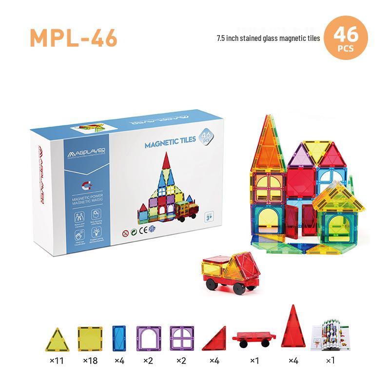 Cross-Border Magnetic Tiles: Colorful Large Window Building Blocks with Pipe Rolling Ball for Kids
