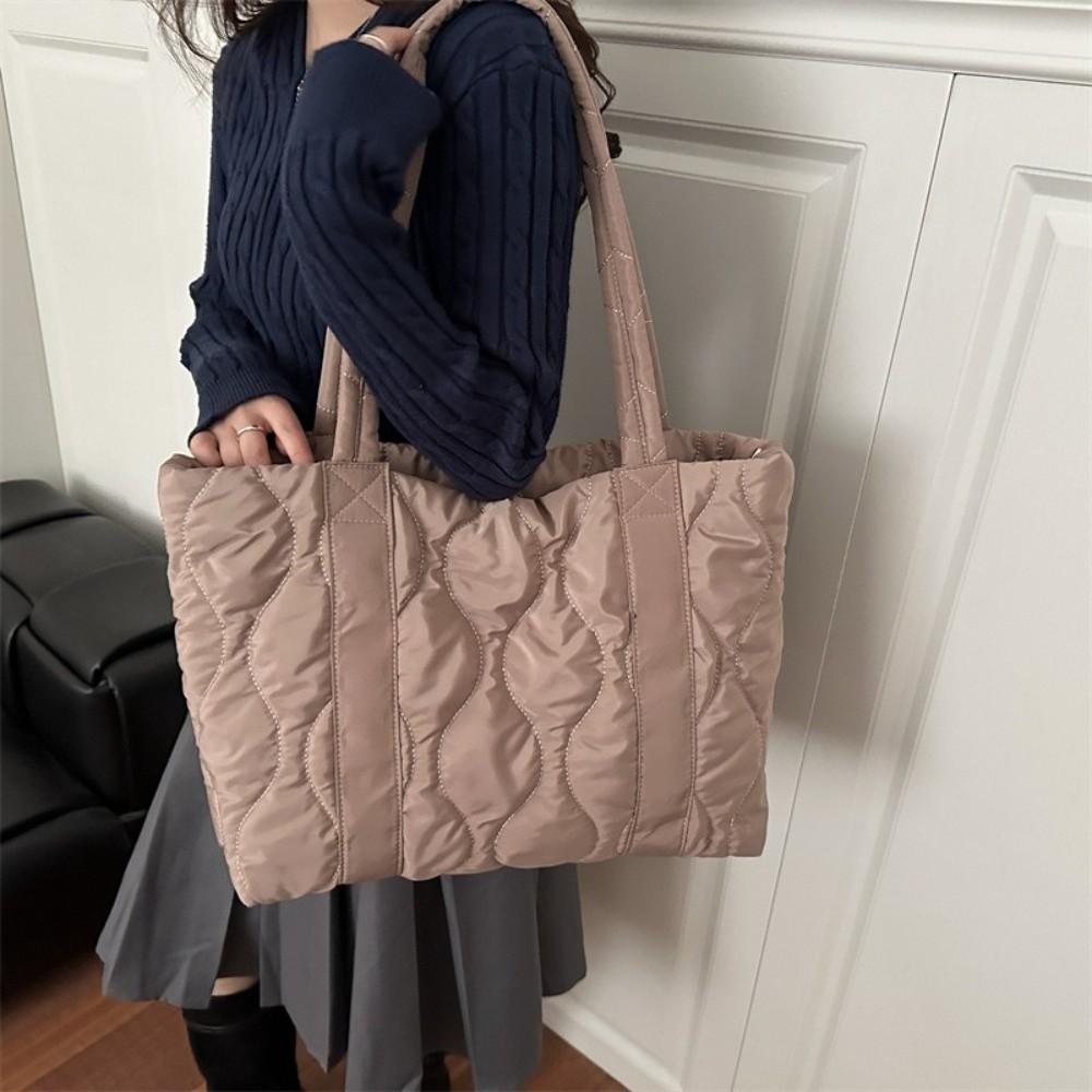 Casual Solid Color Shoulder Bags Quilted Large Capacity Tote Bag Handbags Women