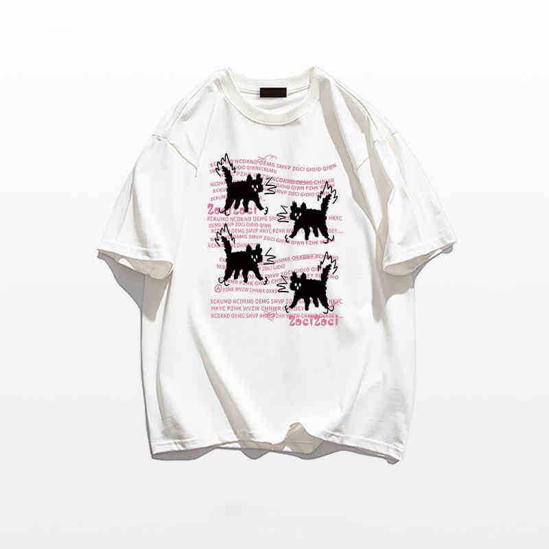 

Plus-Size Summer American Retro Trendy Brand Letter Print White Oversized Short-Sleeve T-Shirt for Women with a Unique Design, Loose Fit Couple s Top White 3XL [Recommended 72.5-80kg]