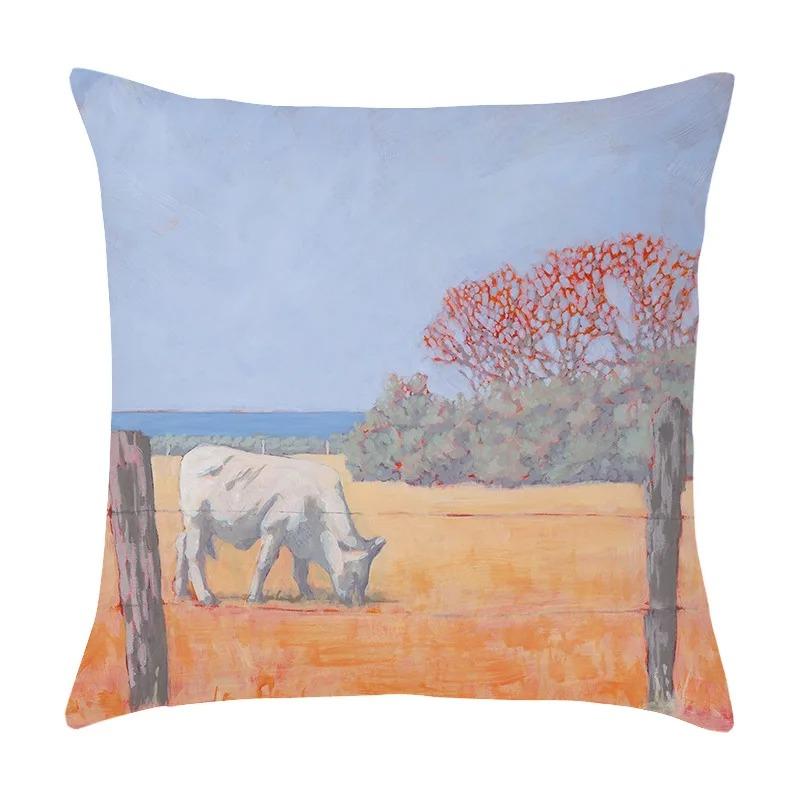 Car Living Room Sofa Cushion Cover Luxury Home Decor Pillow Cover Farm Garden City Seascape Print