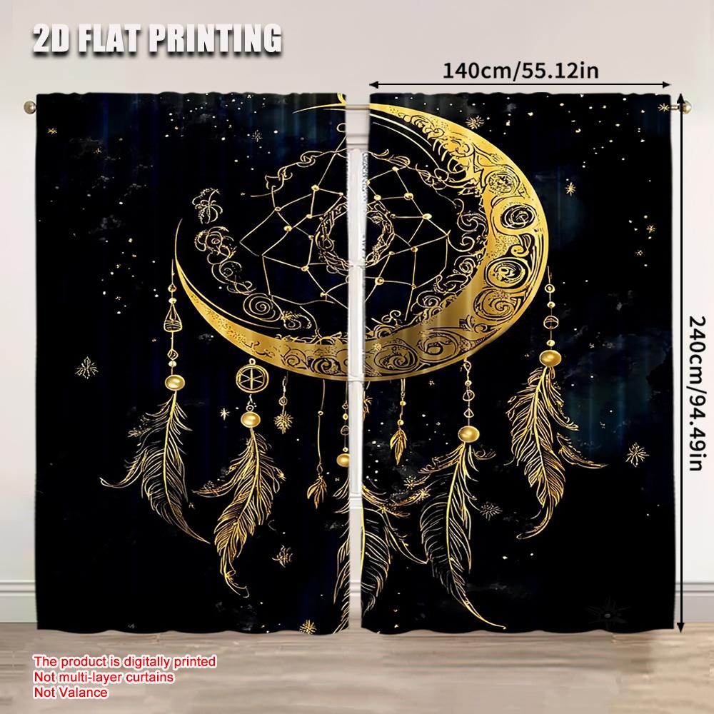 2Pcs Boho Moon Curtain Celestial Star Galaxy Starry Sky Tarot Dreamcatcher Curtains Suitable For Bedroom Living Room Dining Room