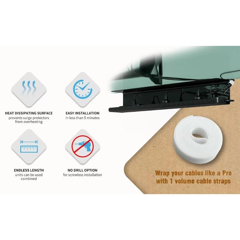 Pack of 2 Space Saving Cord Organizers Trays Under Desk for Neat Storage of Wires and Adapters in Office or Living Area