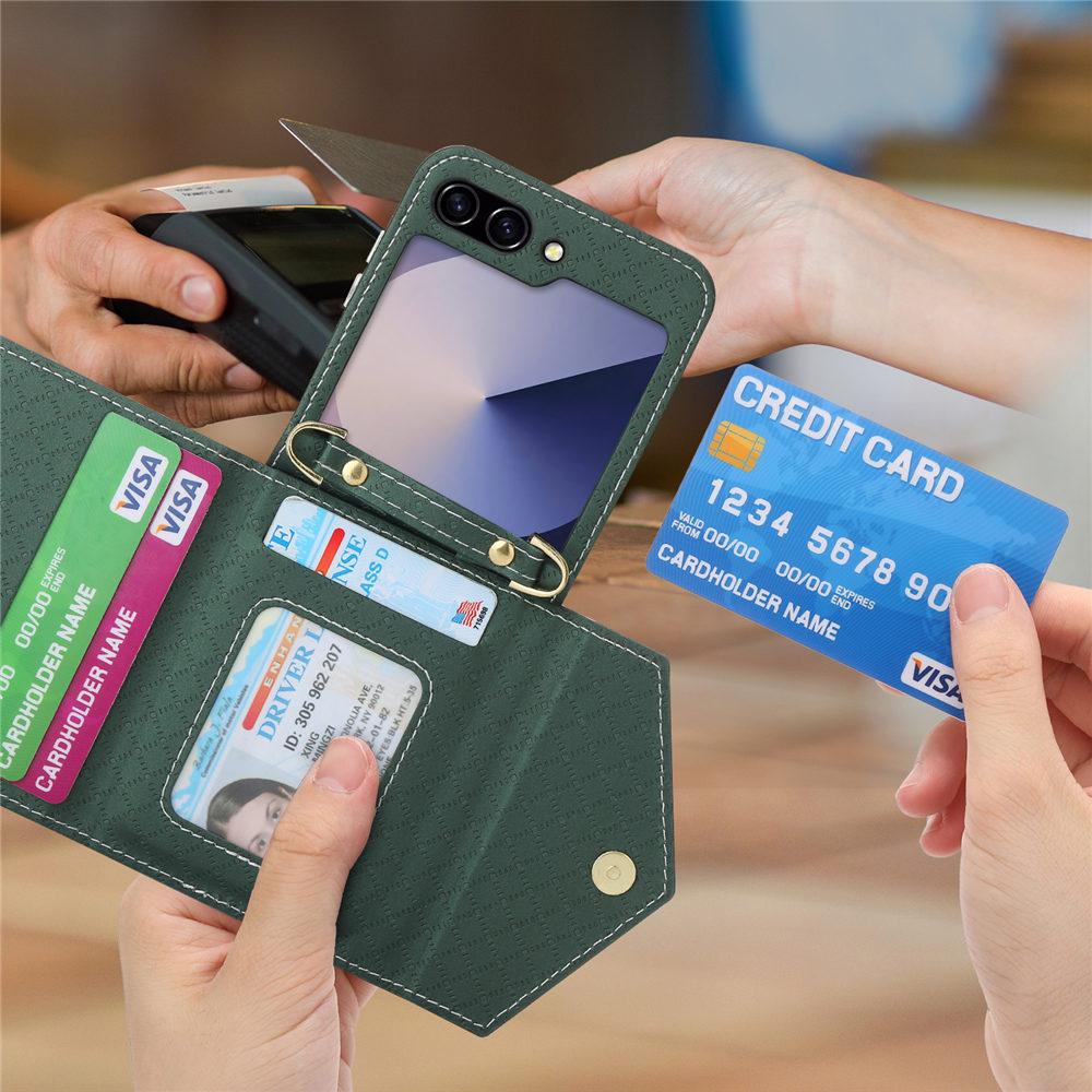 Módní šňůrka Kožená peněženka Pouzdro na telefon Pro Samsung Galaxy Z Flip 7 Flip 6 5 Zflip 4 3 Karty Crossbody Ochranný kryt
