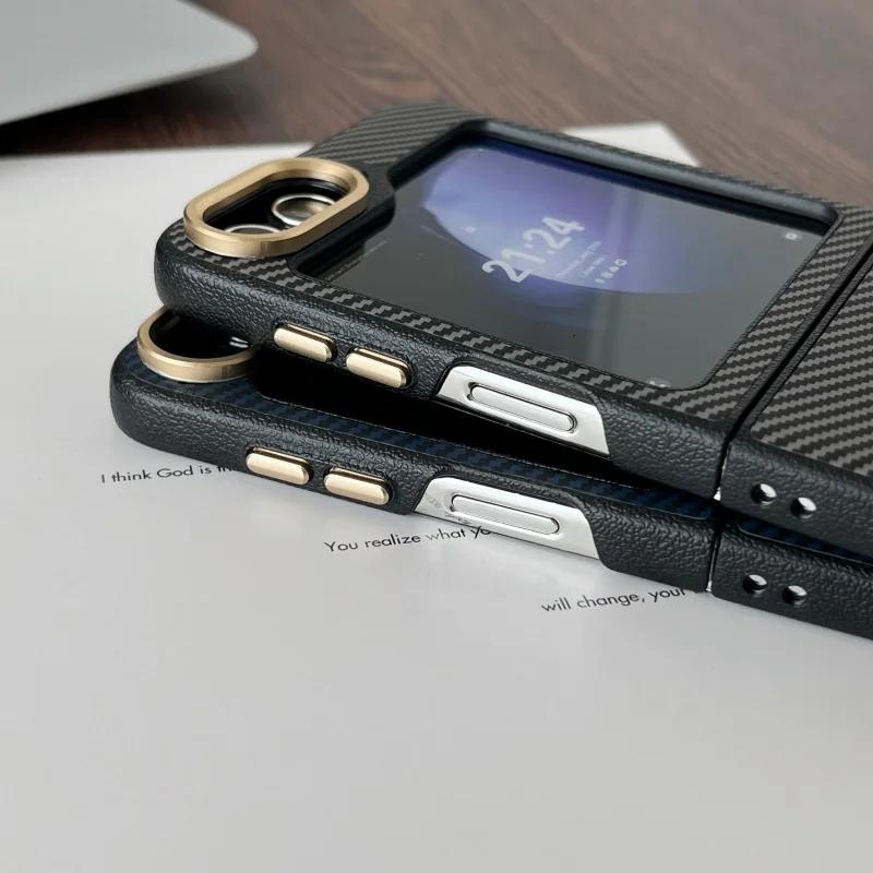 Luxury Slim Carbon Fibre Phone Case For Samsung Galaxy Z Flip 7 FE 6 5 4 3 5G Soft Bumper Magnetic Wireless Charge Protect Cover
