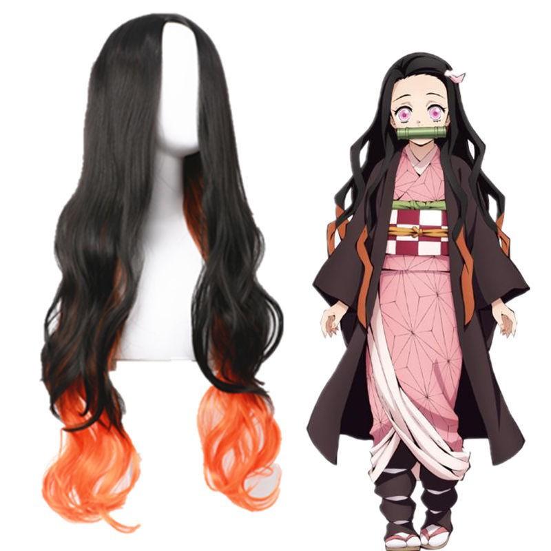 Wig Black Gradual Change Orange Long Curly Hair