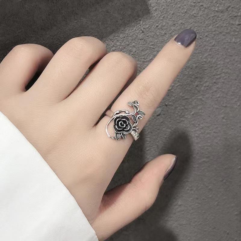 Versatile Retro Hollow Forest Rose Flower Ring: Women's Fashionable Thai Silver Alloy Band
