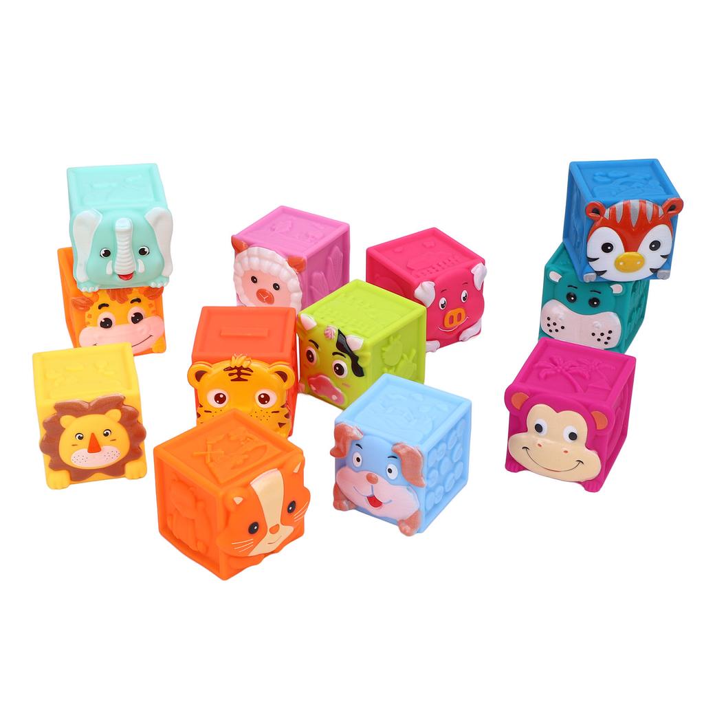 12 Pcs Baby Blocks Stacking Building Toys Educational Animal Stacking Blocks Toy Developmental