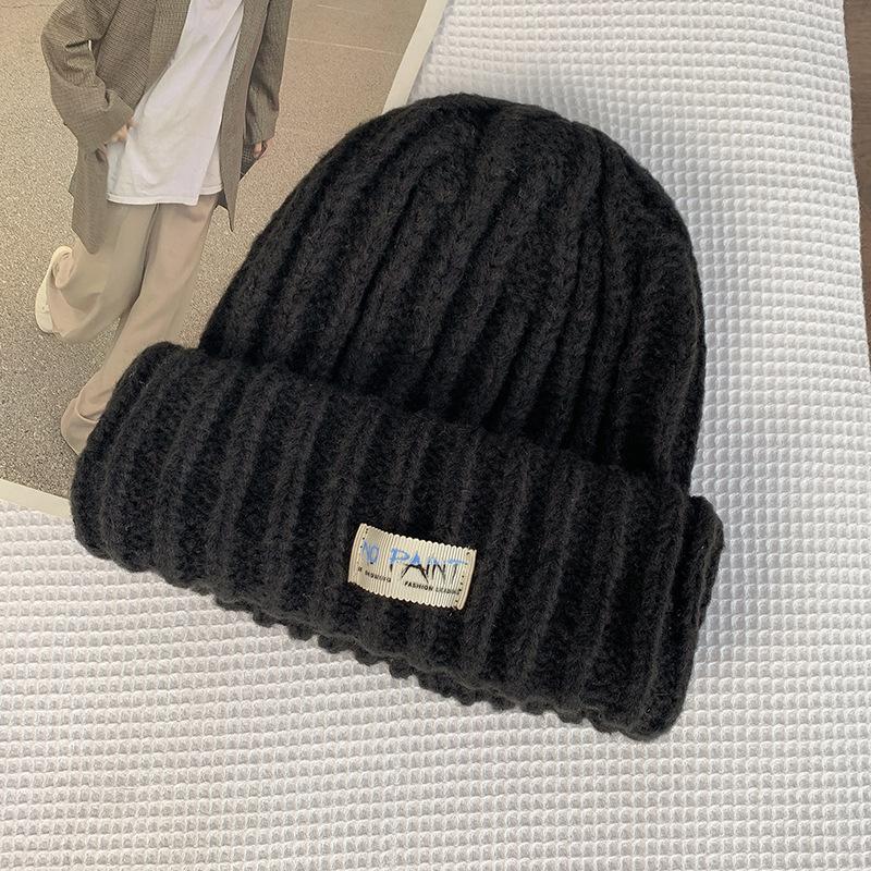 Big head circumference loose round face suitable wool hat women's winter warm face small knitted hat