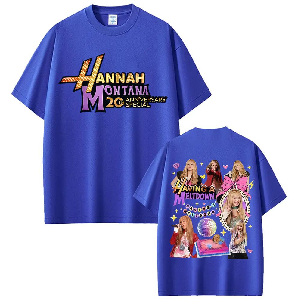Pop Star Hannah Montana 20Th Anniversary Logo T Shirts Men Women Fashion Hip Hop Vintage Casual High Quality Tshirts Streetwear