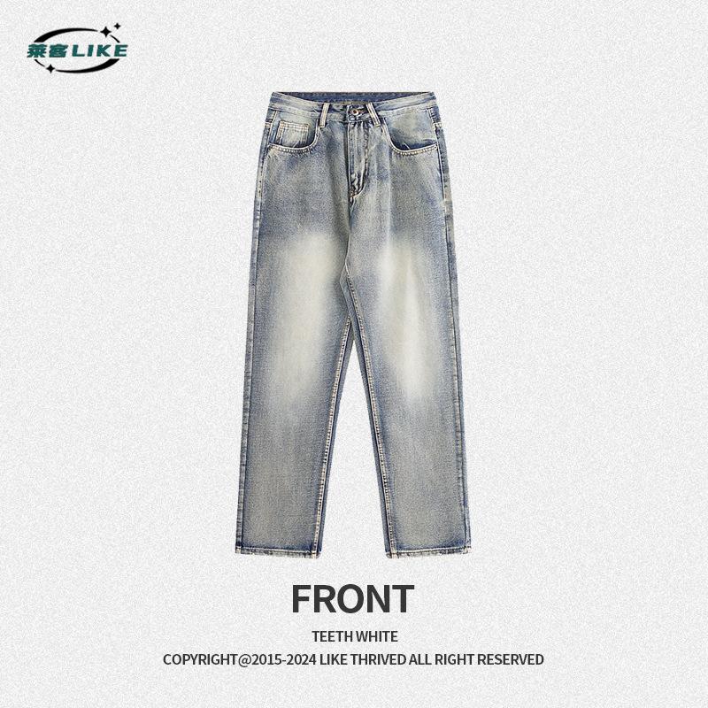 

2024 Four Seasons Новые мужские брюки из денима Простые ретро-брюки в стиле вестерн-ковбой Фэн-шуй Выстиранные старые свободные прямые брюки 38