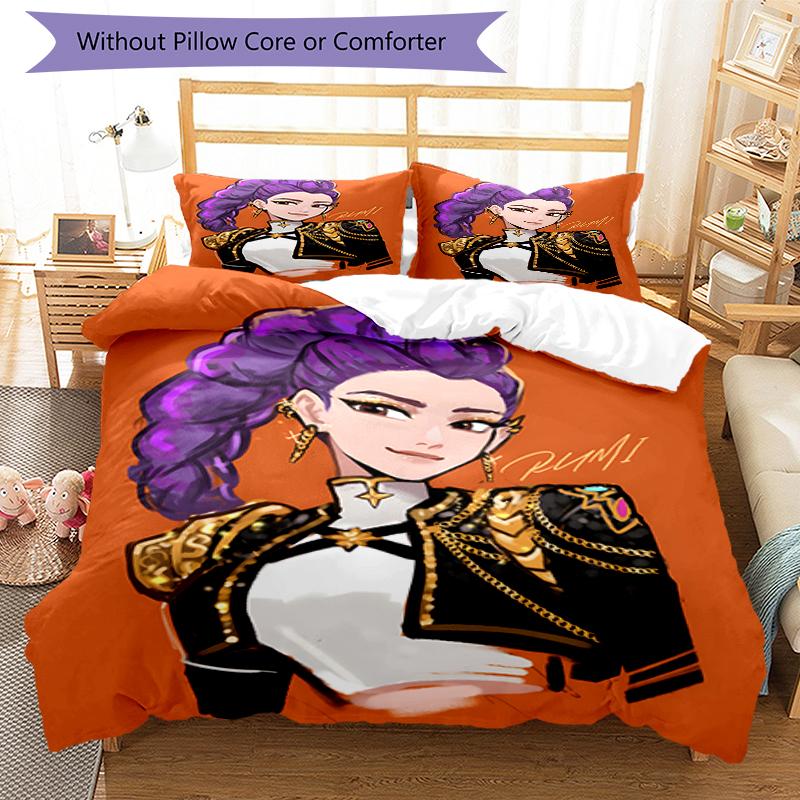 3pcs KPop Demon Hunters RUMI6 Design Cover Set - HD Printed Bedding with 1 Cover and 2 Pillowcases - Perfect for Home and Dorm Decor