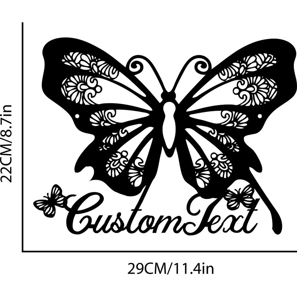 Butterfly Metal Wall Sign, Personalized Name Plate, Floral Garden Decor, Mother's Day Gift, Custom Wall Art