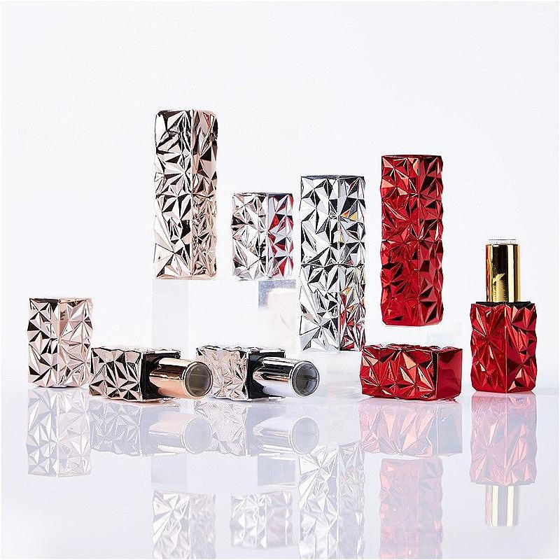 3.5ml Magnetic Square Lipstick Tube, Diamond Faceted Matte Finish, Empty Refillable Lip Balm Case