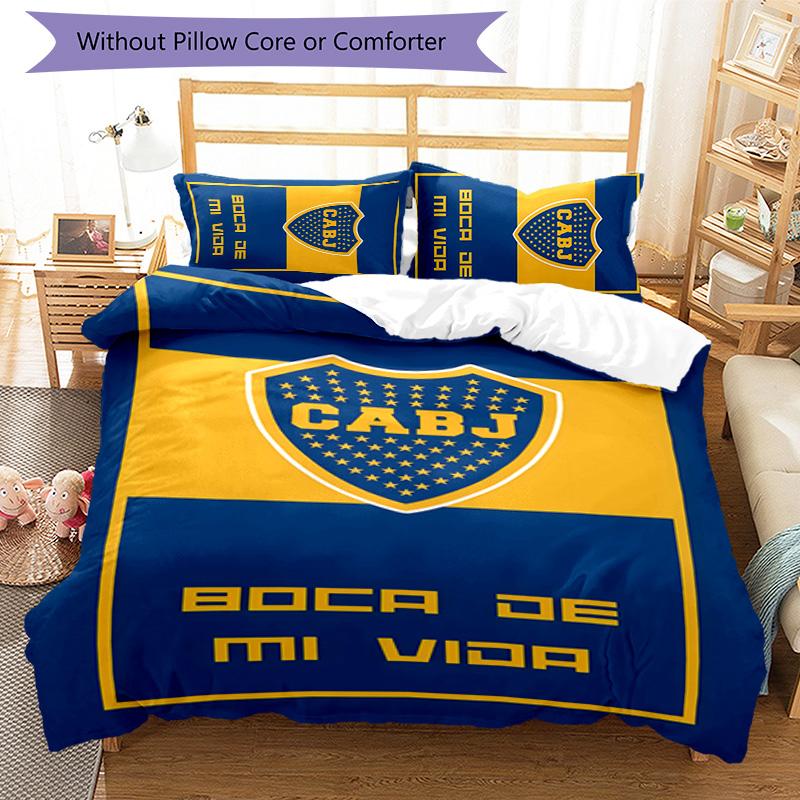 3-częściowy komplet pościeli z wzorem Club Atlético Boca Juniors zestaw poszew na kołdrę zawiera poszewę na kołdrę i poszewki na poduszki, idealna dekoracja sypialni na każdą porę roku i prezent