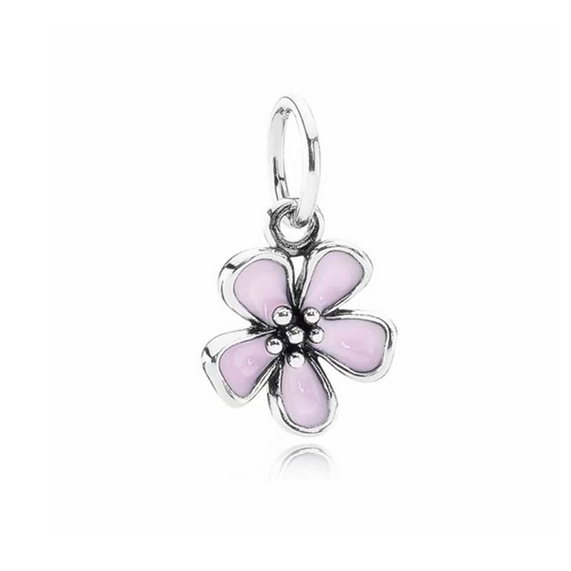 Pink Butterfly Cherry Blossom Flower Caterpillar Charm Enamel Bead fit Original Silver Bracelet Jewelry Accessories for Women