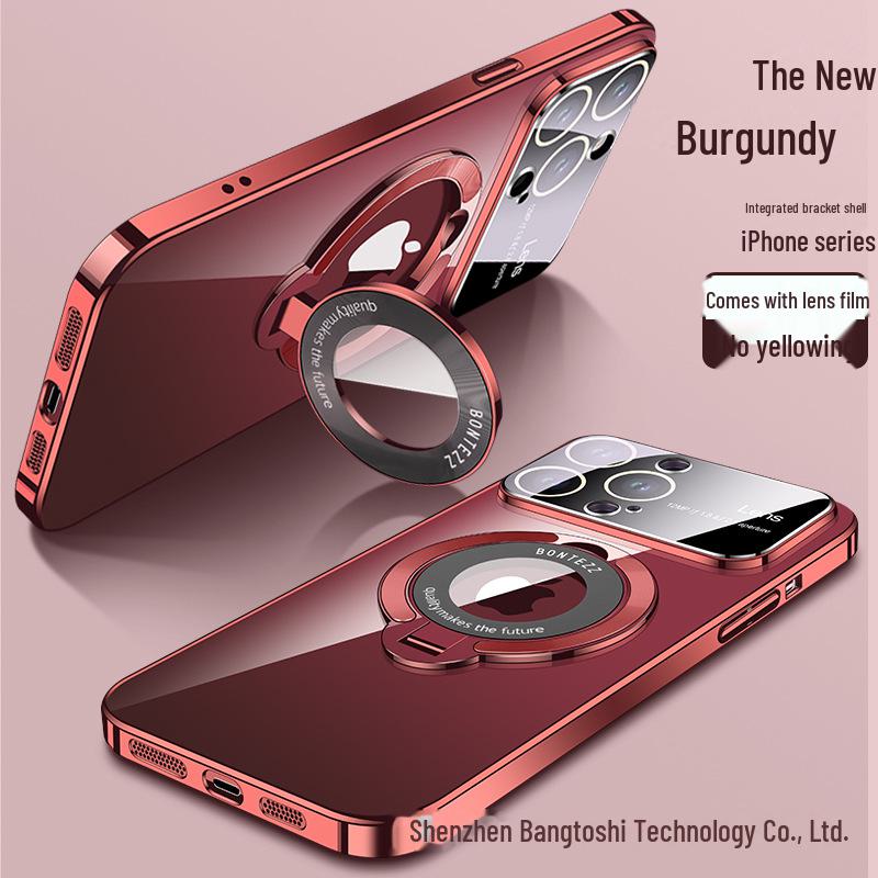 Magnetic Electroplating Clear Case for iPhone 15 Pro Max with Lens Film and New Style Bracket