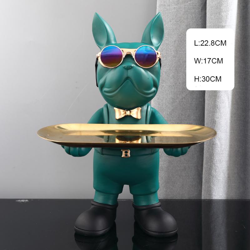Nordic French Bulldog Butler Resin Dog Sculpture with Glasses Modern Home Decor for Tabletop Living Room Animal Crafts Ornament