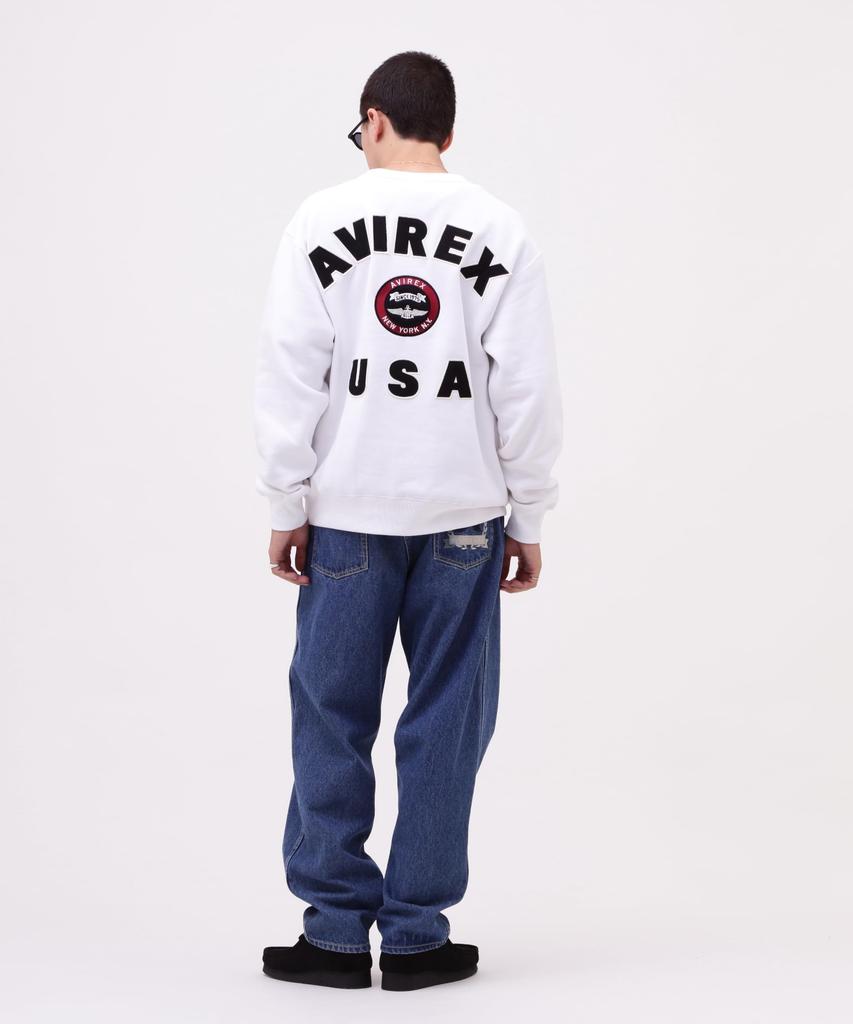 AVIREX VARSITY LOGO CREW NECK SWEAT 783-3932007 men's M white
