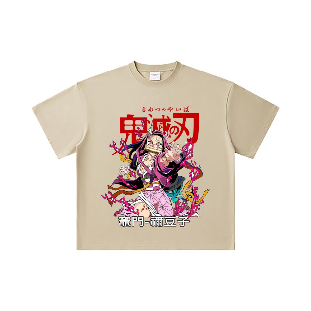 260 GSM Double Yarn 32 Count 100% Cotton Demon Slayer V72 Nezuko Print Unisex Heavy Cotton T Shirt