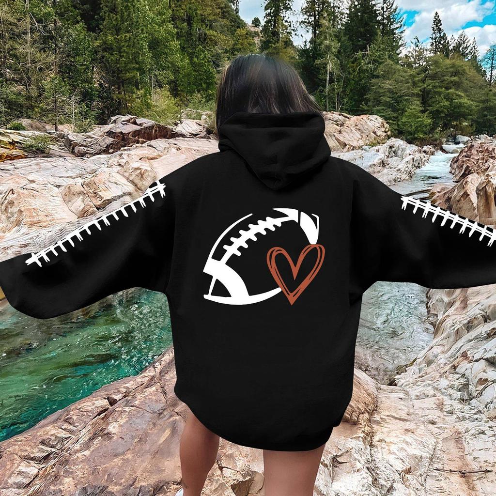 Women's Fashion Women's Lightweight Long Sleeve Pullover With Pockets Rugby Print Hoodie