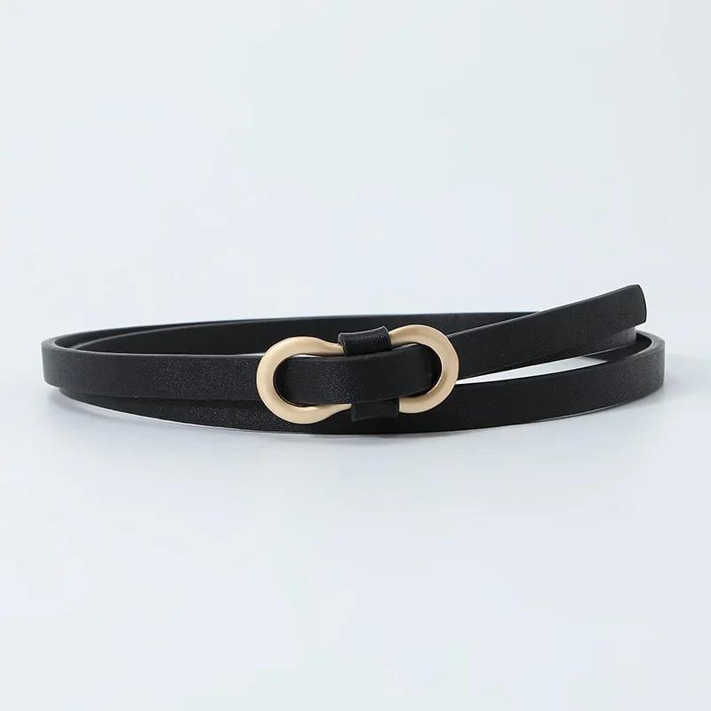 Multi-color Women Fashion Thin Belt Casual Decoration Dress Shirt 8-character Buckle Small Belts Solid Pu Leather Ladies Belts