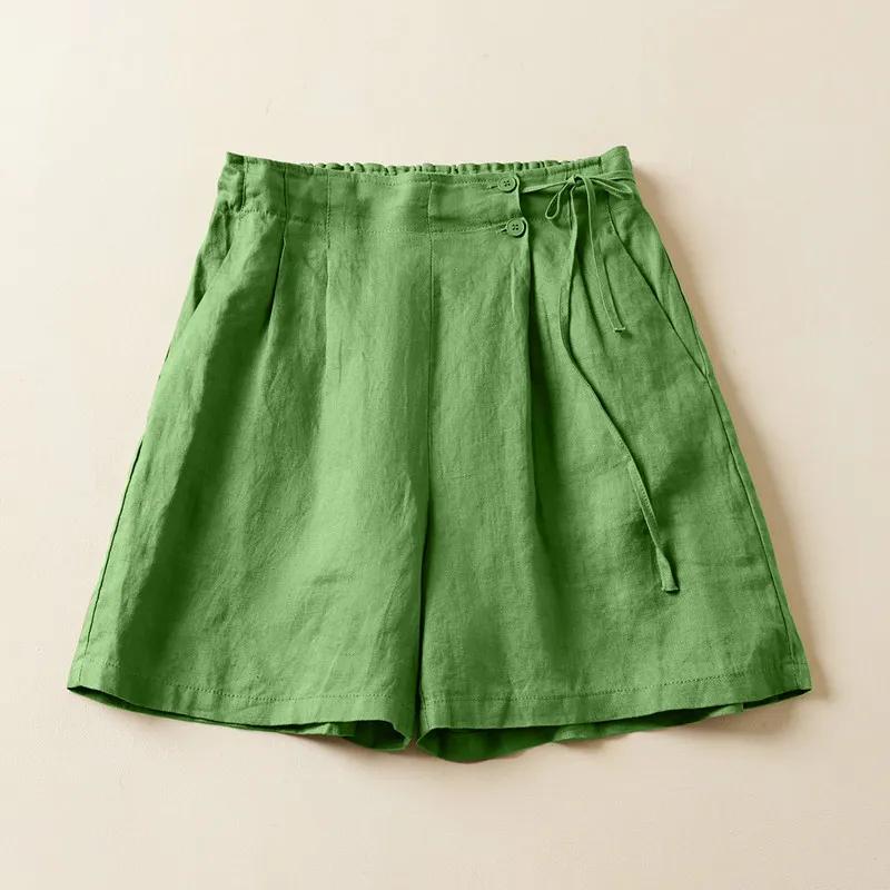 Summer Women Wide Leg Shorts Casual Short Pants  Vintage Style Solid Color Loose Comfortable Female Cotton Linen Shorts