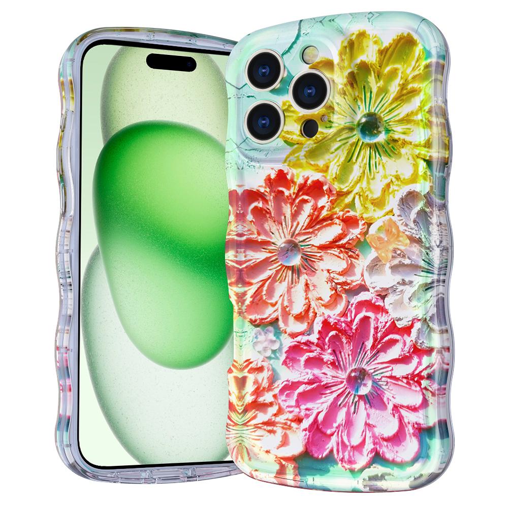 For iPhone 16 Pro Max Magnetic Case Wave Edge Glitter TPU Phone Back Cover