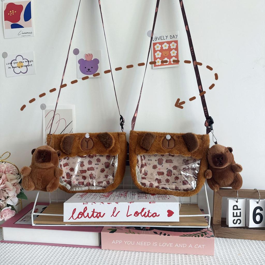 ins cute cartoon flower cloth perspective small pain bag girl diagonal span mobile phone storage bag kapibara doll bag