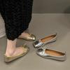 Light Mouth Flat Sole Single Shoes Women's Summer New Silver Casual Versatile Bow with Skirt Soft Sole