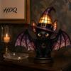 Transparent Gemstone Table Light Black Cat Witch Hat Lamp with Dreamy Purple Light Eye Protection Lamp Gothic Retro Halloween Ornament for Bedroom