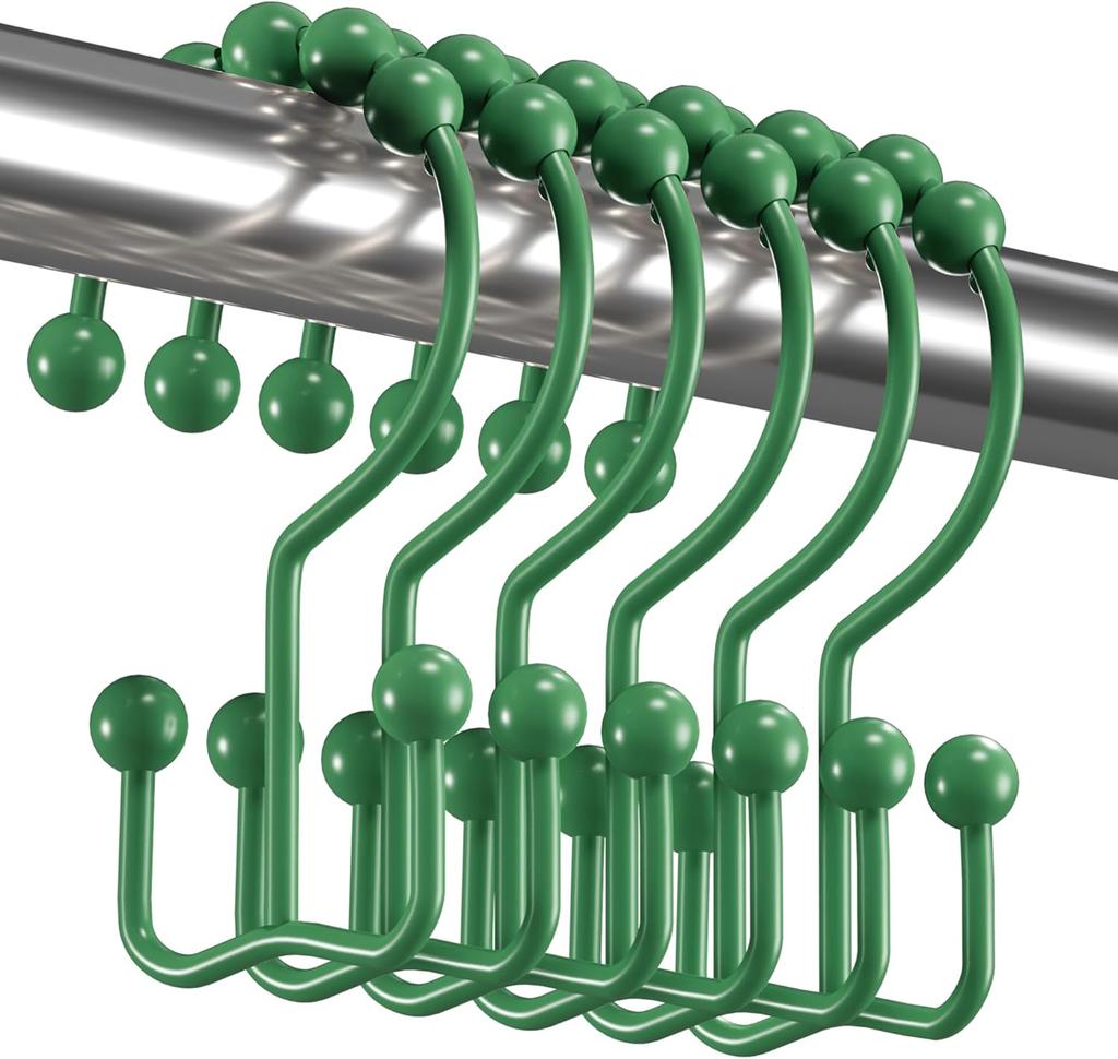 Shower Curtain Hooks Rings, Rust Resistant Metal Double Glide Shower Hooks Rings for Bathroom Shower Rods Curtains, Set of 12 Hooks