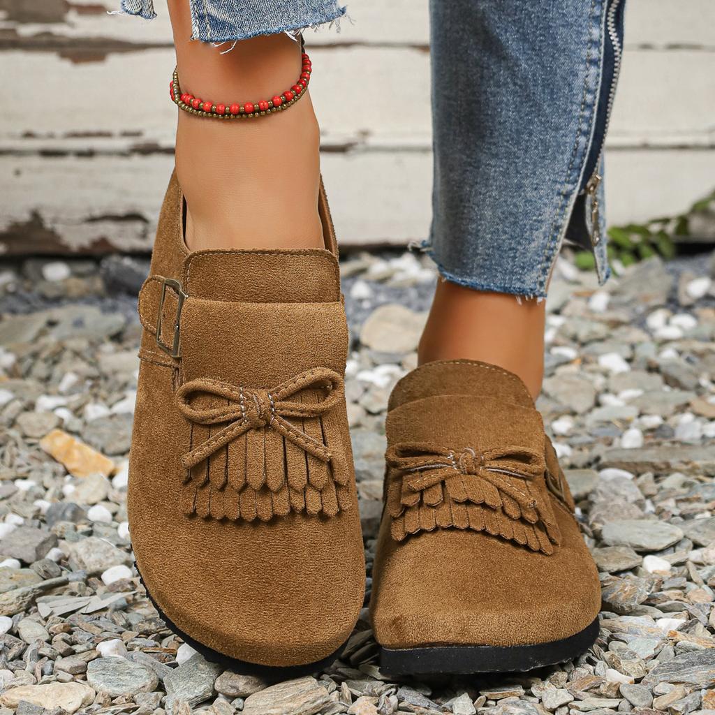Baskets Rétro pour Femmes Boucle de Ceinture à Franges Chaussures à Fond Plat Bout Rond Automne Mocassins Baskets Confortables à Semelle en Caoutchouc pour Femmes