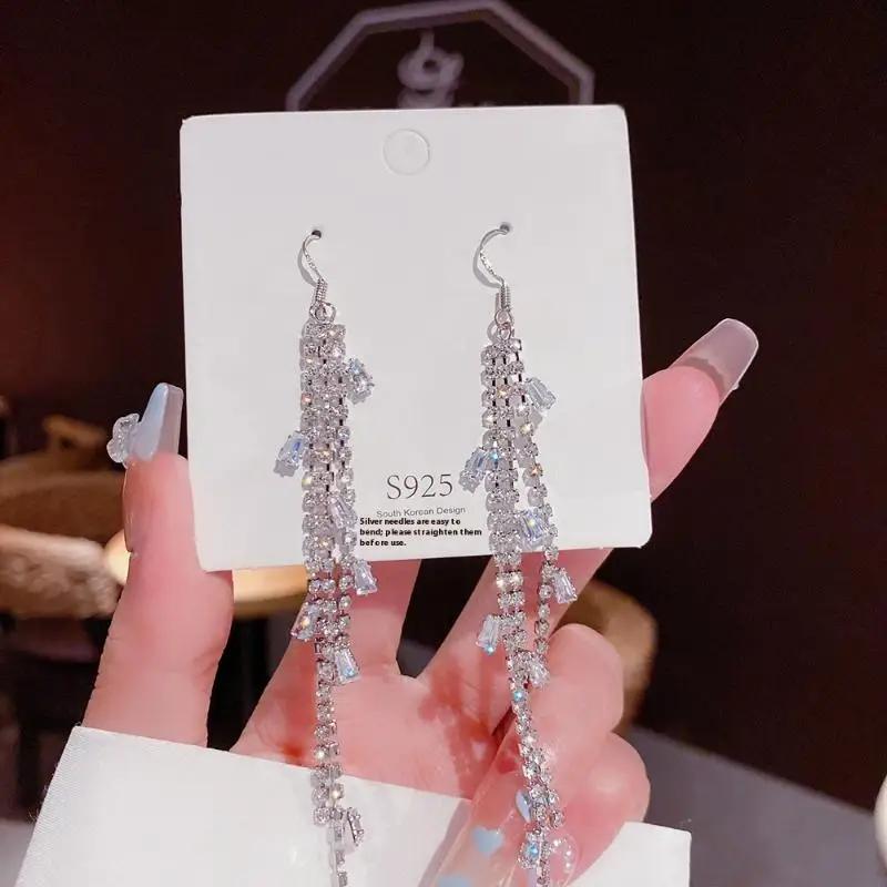 1 Pair Dangle Earrings Bowknot Shape Shining Rhinestones Lady Earrings Heart Imitation Pearls Tassel Jewelry Accessory