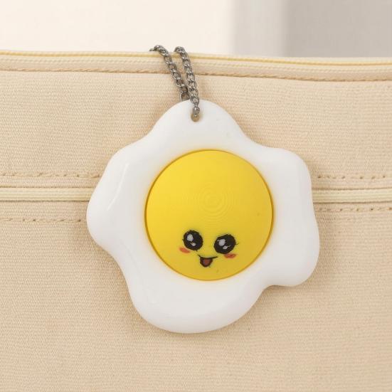 Fried Eggs Press Button Keychain, 3D Printed Fidget Clicker Toy for Stress Relief, Novelty Imitation Food Bag Charm for Handbag Purse