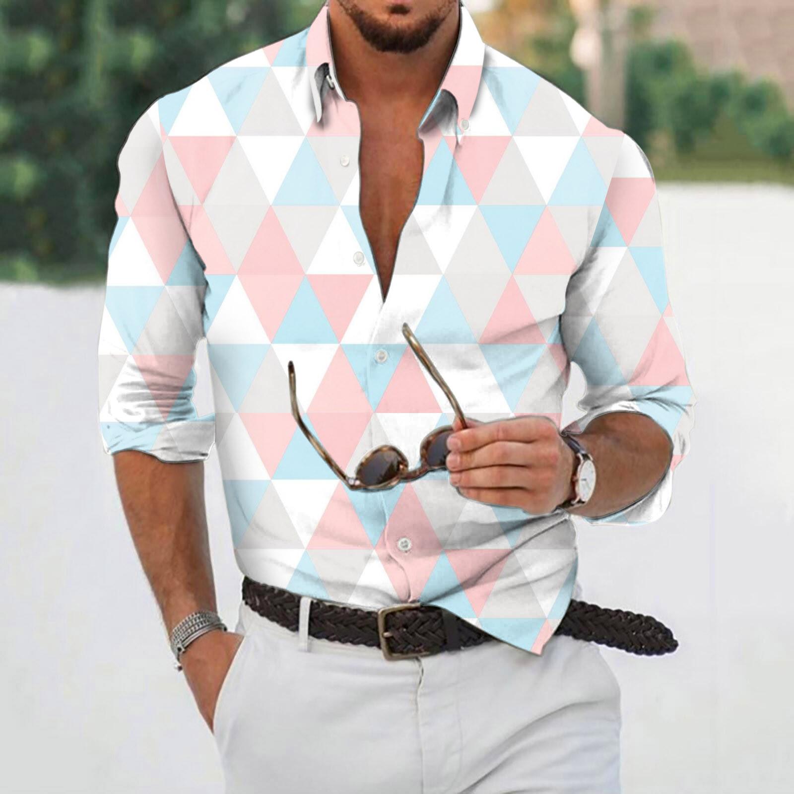 

Designer Spring Summer Men s Casual 3D Halloween Printing Hawaii Shirt Blouse Long Sleeve Shirts M білий