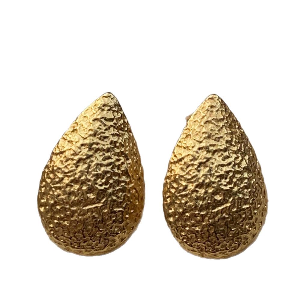 Ancient Gold and Silver Three-dimensional Water Drop Stud Earrings, Unique Hammer Texture Earrings, Earrings.