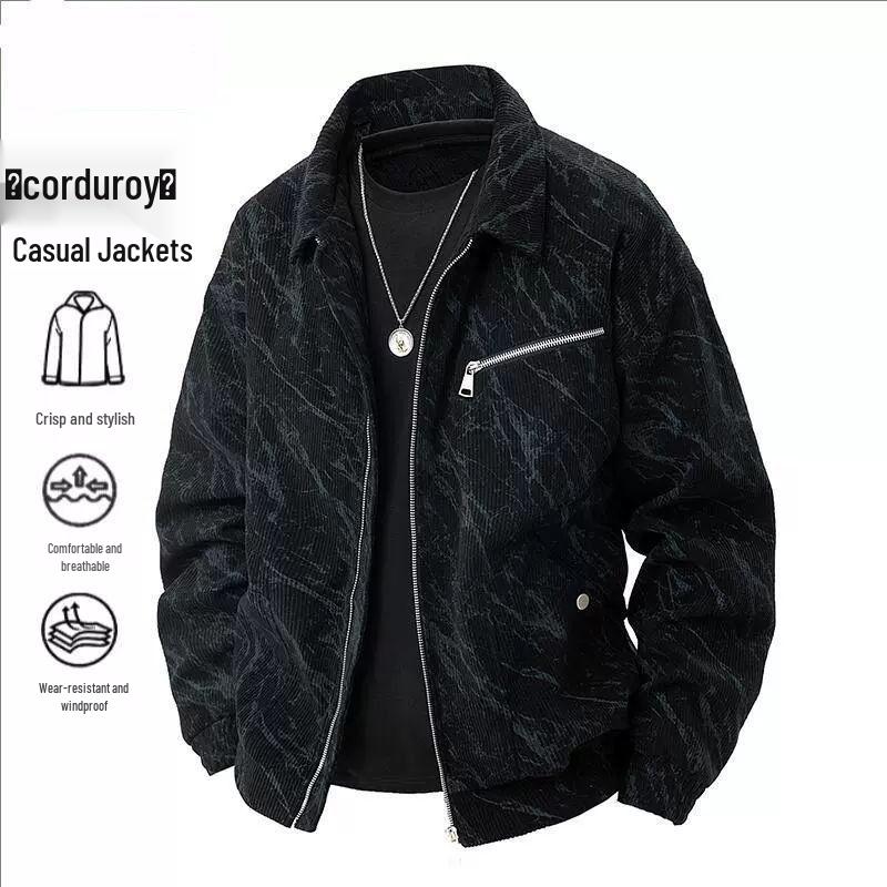 Men's Retro Corduroy Jacket: Spring/Autumn Versatile Loose Casual British Style with Turn-Down Collar.