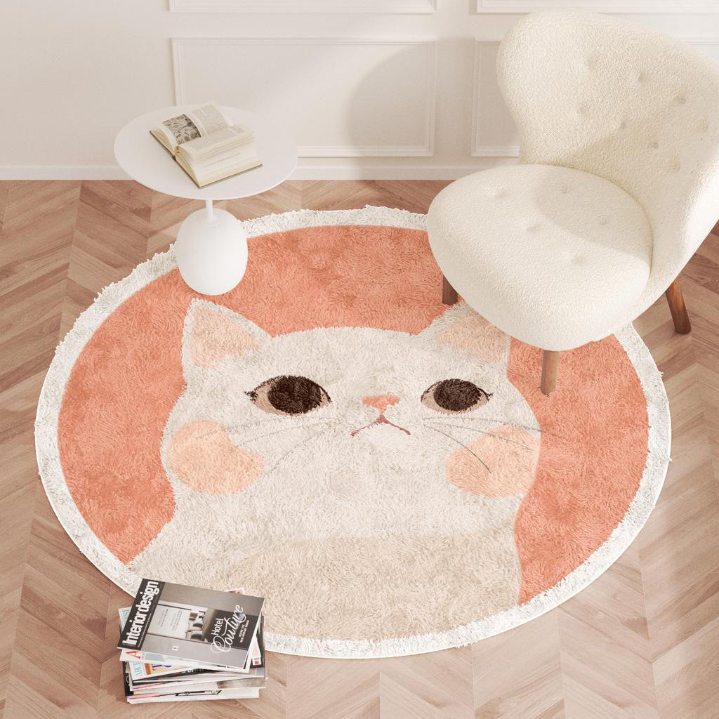Cartoon Style Bedroom Decor Carpet Cute Round Carpets for Living Room Thicken Plush Children's Rug Fluffy Soft Bedside Floor Mat